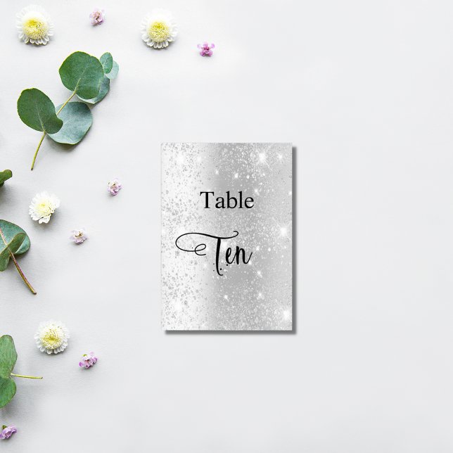 Elegant silver glitter kalligrafi bord 10 10 bordsnummer (Skapare uppladdad)