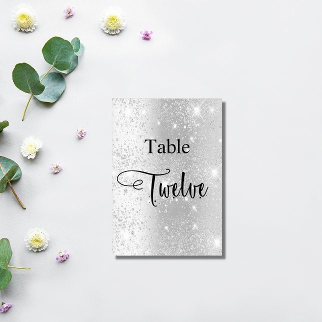 Elegant silver glitter kalligrafi bord 12 bordsnummer (Skapare uppladdad)