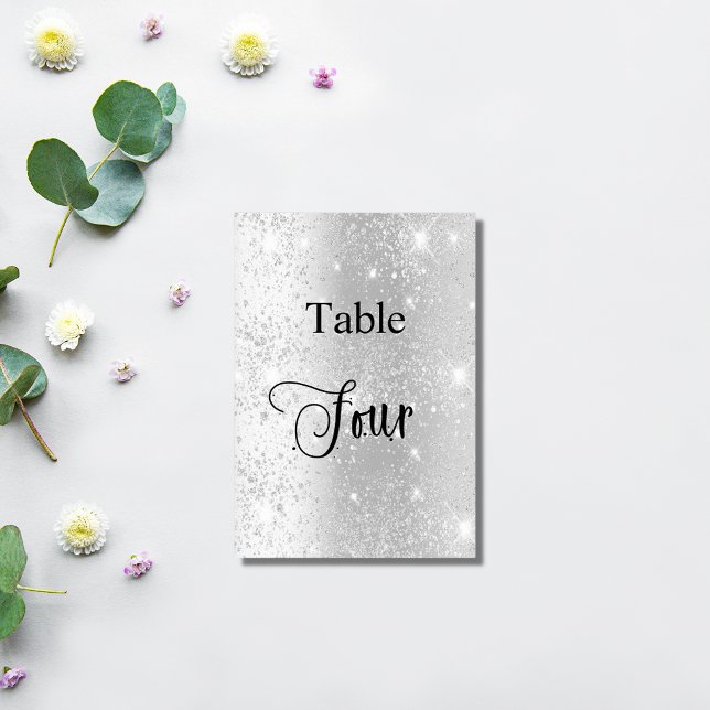 Elegant silver glitter kalligrafi bord 4 bordsnummer (Skapare uppladdad)