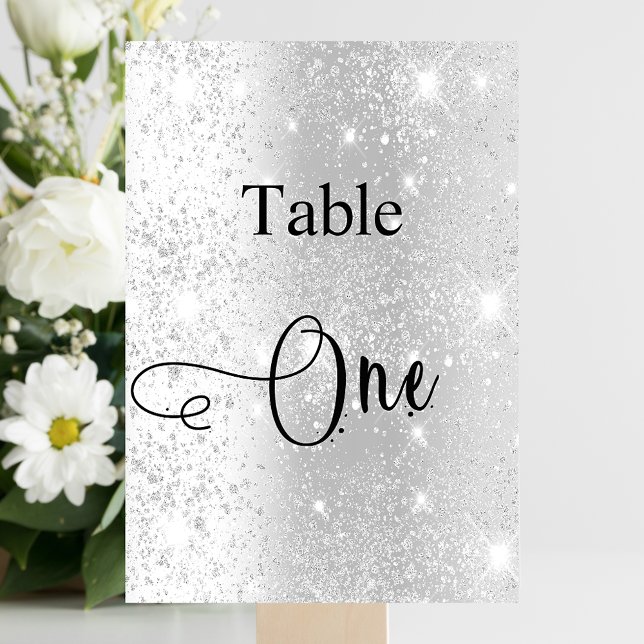 Elegant silver glitter kalligrafi bord ett bordsnummer (Skapare uppladdad)