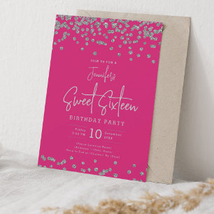 Elegant Silver Glitter Konfetti, sötad 16 Shock ro Inbjudningar