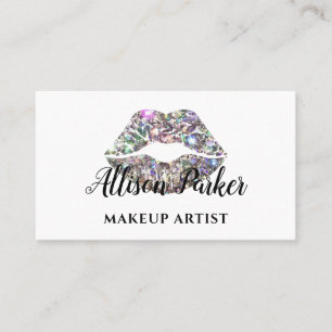 Elegant Silver Glitter Läppar Makeup Artist Visitkort