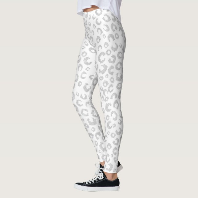 Elegant Silver Glitter Leopard Mönster Leggings (Vänster)