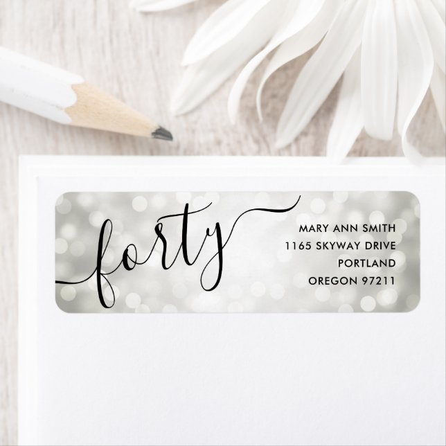 Elegant Silver Glitter Ljus 40:e födelsedagen Returadress Etikett (Insitu)