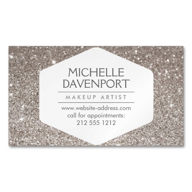 Elegant Silver Glitter Magnetiskt Affärskort Visitkortmagnet (Framsida)