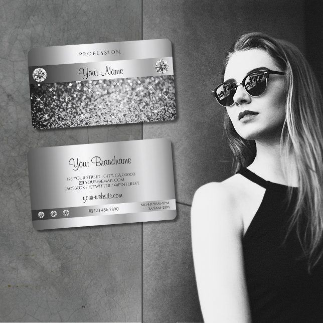 Elegant Silver Glitter med Gnistra judkvalitet Visitkort (Skapare uppladdad)