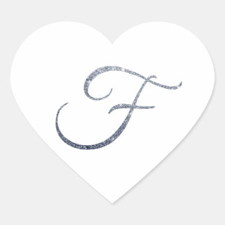 Elegant Silver Glitter Monogram F Kuvert Sigill Hjärtformat Klistermärke