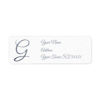 Elegant Silver Glitter Monogram G Personlig Returadress Etikett