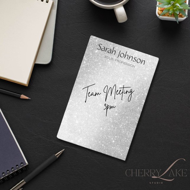 Elegant Silver Glitter Monogram Personalized Name  Post-it Block (Skapare uppladdad)