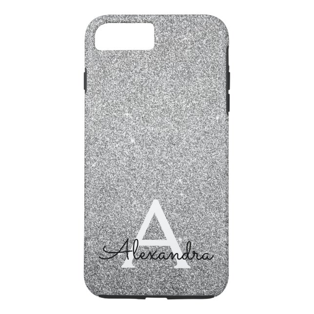Elegant Silver Glitter och Gnistra Monogram Case-Mate iPhone Skal (Baksida)