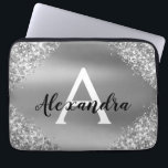 Elegant Silver Glitter och Gnistra Monogram Laptop Fodral<br><div class="desc">Silver Faux Glitter och Gnistra Metallic Foil Elegant Monogram Fodral. Fodral kan anpassas så att det omfattar ditt första och första namn.</div>