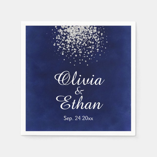 Elegant Silver Glitter om Royal Blue Pappersservett (Framsidan)