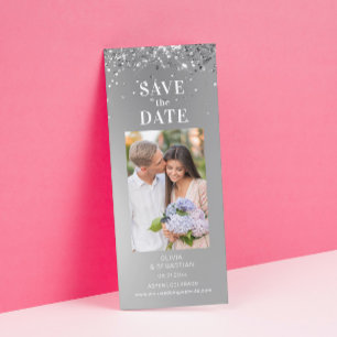 Elegant Silver Glitter Photo Bröllop spara datum Datumet