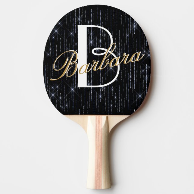 Elegant Silver Glitter Plus Anpassningsbar Monogra Pingisracket (Framsidan)