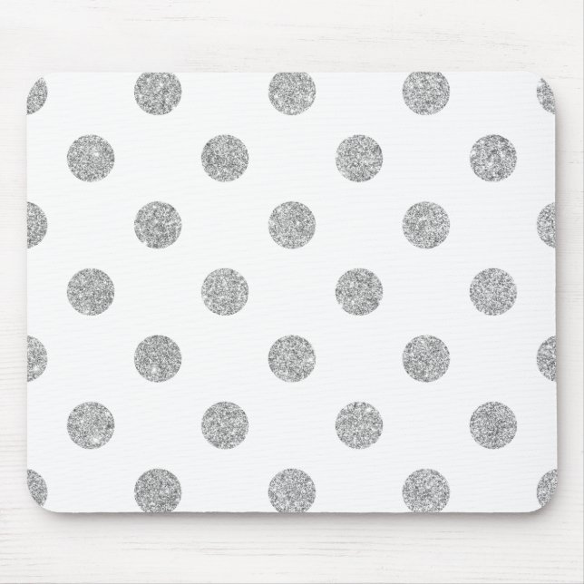Elegant Silver Glitter Polka dots Mönster Musmatta (Framsidan)