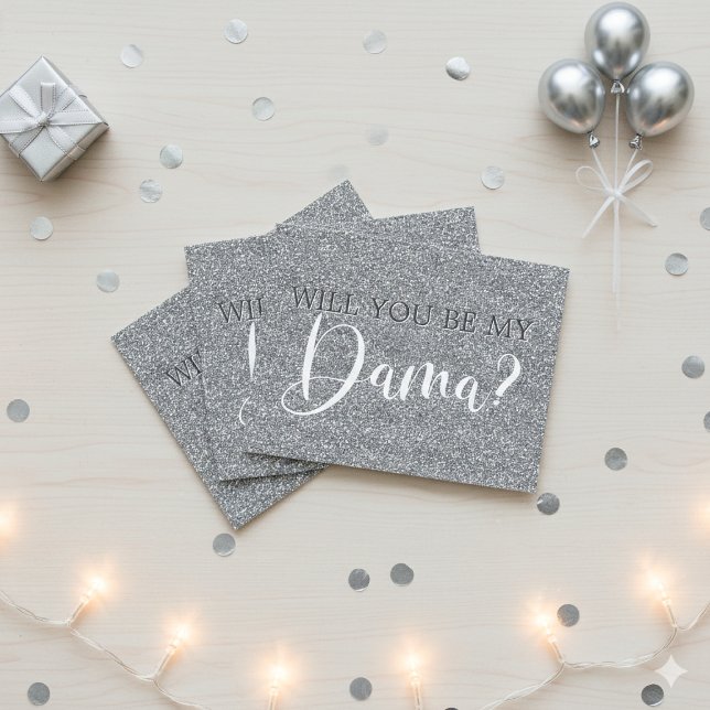 Elegant Silver Glitter Quinceanera Dama Frieri Inbjudan Vykort (Elegant Silver Glitter Quinceanera Dama Proposal Invitation Postcards)