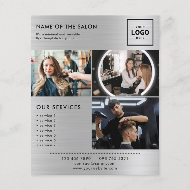 Elegant Silver Glitter Salon Flygblad (Framsidan)
