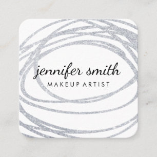 Elegant Silver Glitter Scribble Fyrkantigt Visitkort