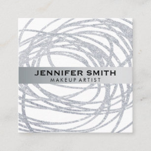 Elegant Silver Glitter Scribble Fyrkantigt Visitkort