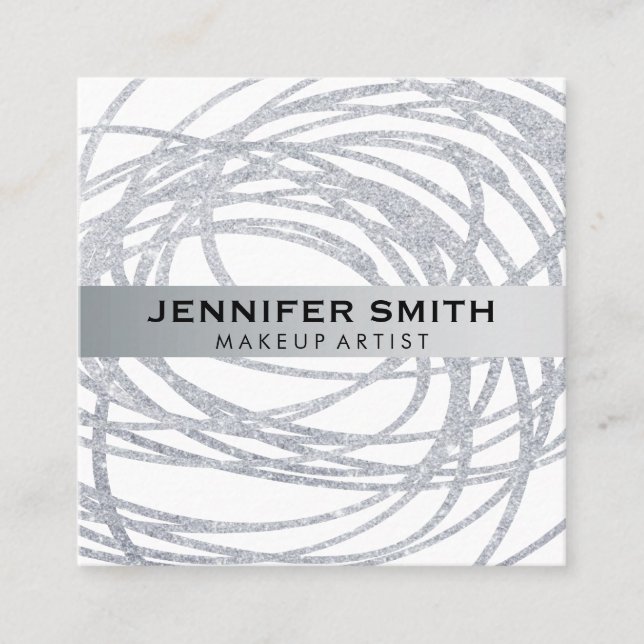 Elegant Silver Glitter Scribble Fyrkantigt Visitkort (Framsida)