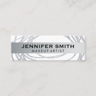 Elegant Silver Glitter Scribble Mini Visitkort