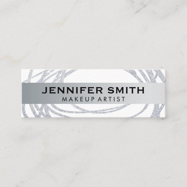 Elegant Silver Glitter Scribble Mini Visitkort (Framsida)