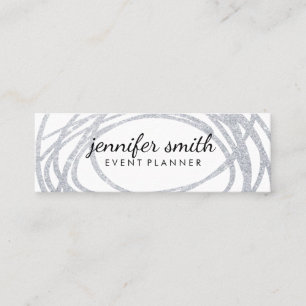 Elegant Silver Glitter Scribble Mini Visitkort