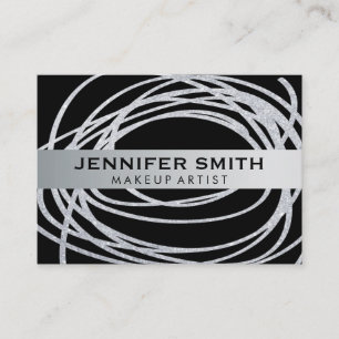Elegant Silver Glitter Scribble Visitkort