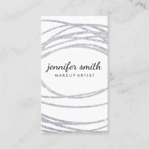 Elegant Silver Glitter Scribble Visitkort