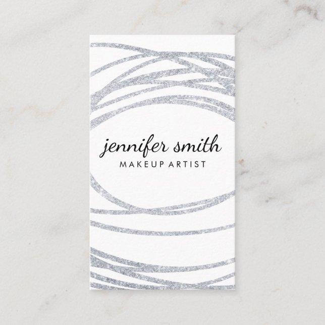 Elegant Silver Glitter Scribble Visitkort (Framsida)