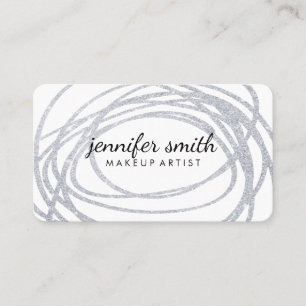 Elegant Silver Glitter Scribble Visitkort
