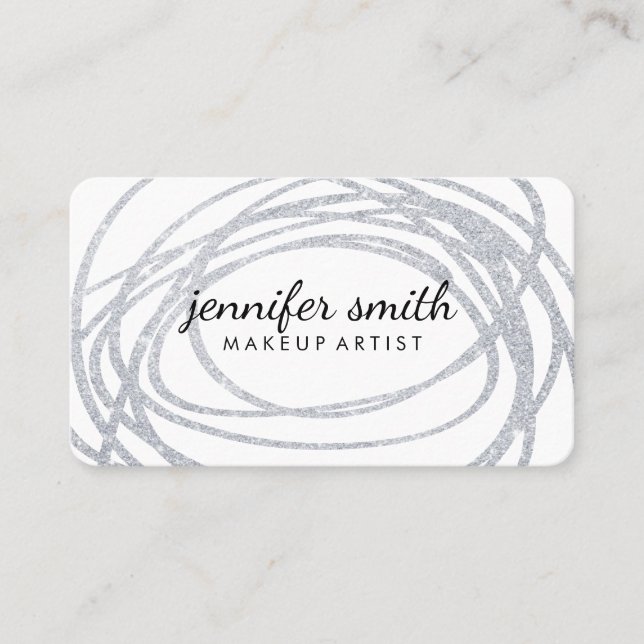 Elegant Silver Glitter Scribble Visitkort (Framsida)