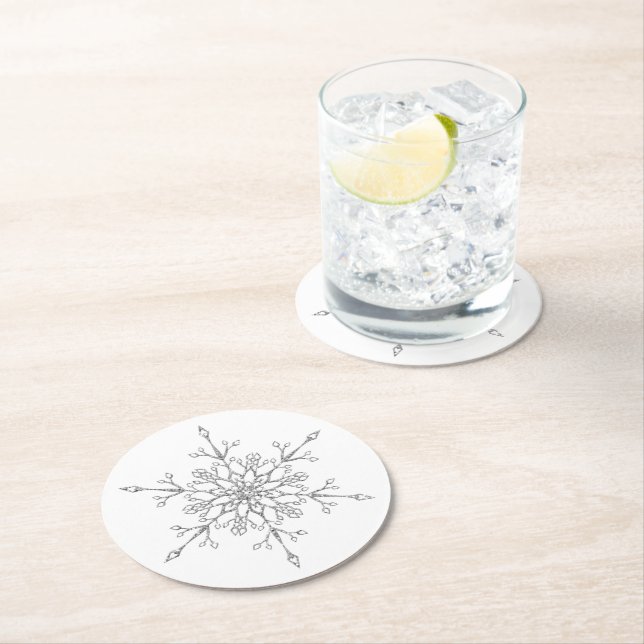 Elegant Silver Glitter Snowflake-jul Underlägg Papper Rund (Insitu)