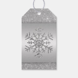 Elegant Silver Glitter Snowflake Presentetikett