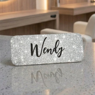 Elegant Silver Glitter Staff Name Tag  Namnbricka