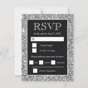 Elegant Silver Glitter Svart Bröllop OSA Kort