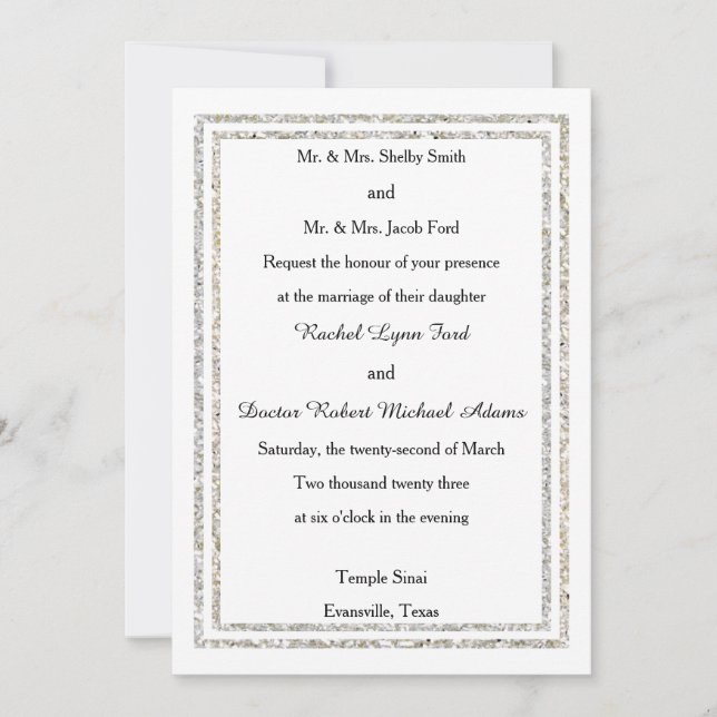 Elegant silver glitterad trim - 5x7 bröllopsinbjud inbjudningar (Framsida)