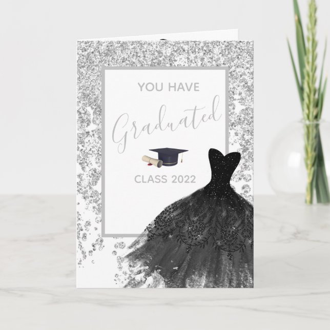 Elegant Silver Glittery Dress Grad Photo Kort (Framsida)