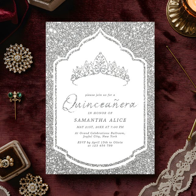 Elegant Silver Glittrig Quinceanera Inbjudningar (Skapare uppladdad)