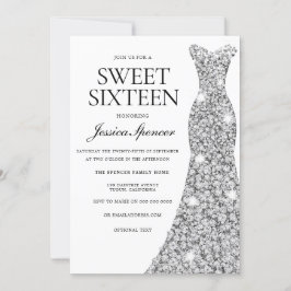 Elegant Silver Gnistra Dress Sweet 16 Inbjudan