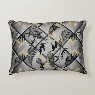 Elegant Silver Grått Black Guld handflatan Bamboo Prydnadskudde