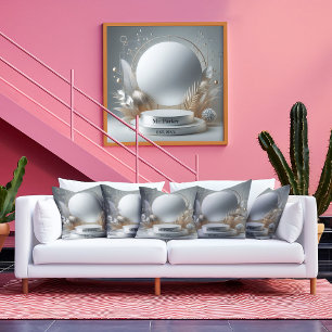 Elegant Silver Grått Blommigt Podium Modern Script Canvastryck