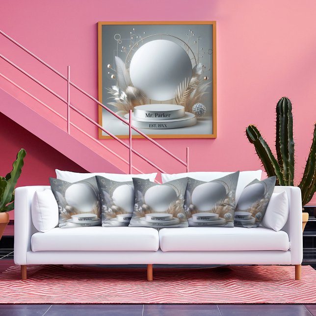 Elegant Silver Grått Blommigt Podium Modern Script Canvastryck (Skapare uppladdad)