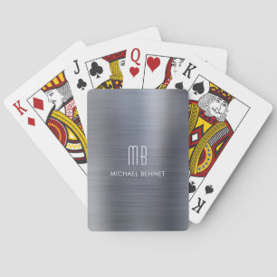 Elegant Silver Grått Brushed Metallic Monogram Nam Casinokort