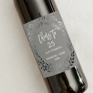 Elegant Silver Grått Cheers till 25 års årsdag Vinflaska Etikett