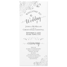 Elegant Silver Grått Curls på vitt Bröllopsprogram