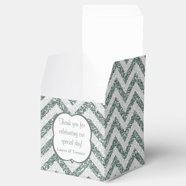Elegant Silver Grått Faux Glitter Chevron Presentaskar (Öppnad)