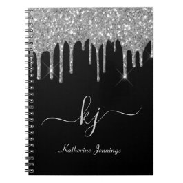 Elegant Silver Grått Glitter Driver monogram-skrip Anteckningsbok