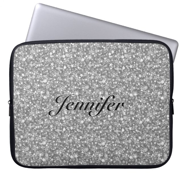Elegant Silver Grått Glitter & Sparkles 2-Monogram Laptop Sleeve (Framsidan)