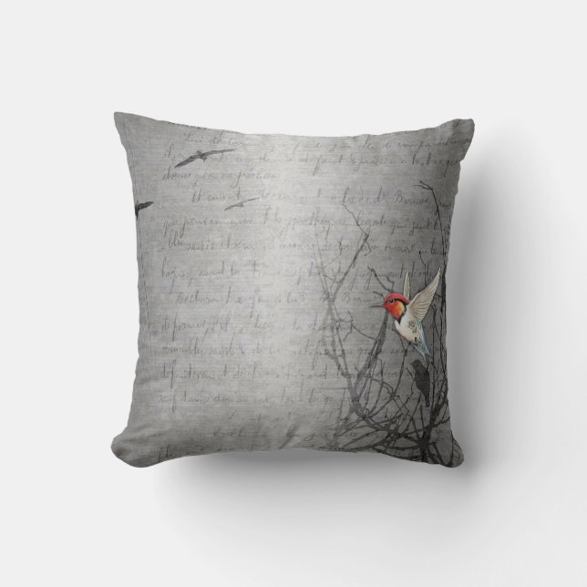 Elegant Silver Grått Hummingbird Art Print Kudde (Framsida)
